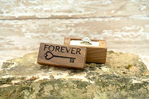 Forever Key Love Ring Box Engagement Anniversary Graduation Mens & Womens Magnetic Walnut