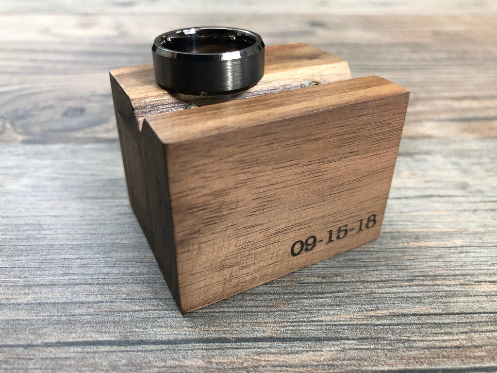 Laser Engraved Magnetic Wooden Proposal Ring Box | Walnut Wood | Engagement Ring Box | Men's Wedding Band Box | Women's Wedding Ring Box