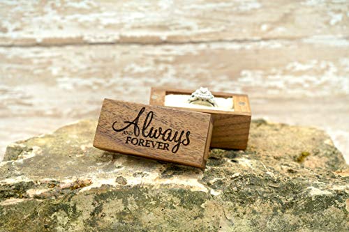 Always And Forever Laser Engraved Magnetic Wooden Ring Box | Removable Lid | Engagement Ring Box | Wedding Ring Box