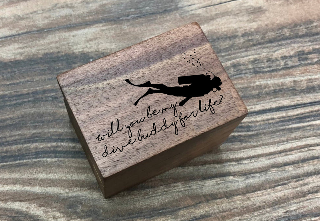 Will You Be My Dive Buddy For Life? Engraved Magnetic Wooden Proposal Ring Box | Diver Proposal | Walnut Wood Engagement / Wedding Ring Box