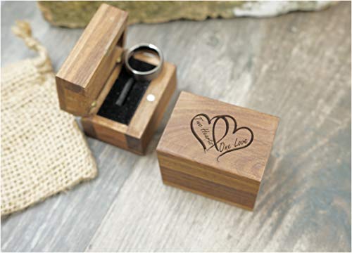 Rustic Wood Jewelry Ring Proposal Engagement Box 'Two Hearts One Love'