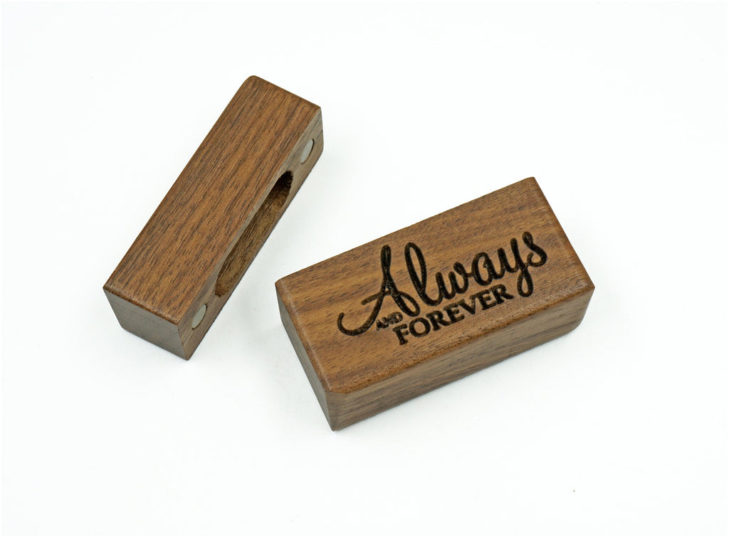 Always And Forever Laser Engraved Women's Magnetic Wooden Ring Box | Walnut | Engagement Ring Box | Wedding Band Box | Low Profile Ring Box