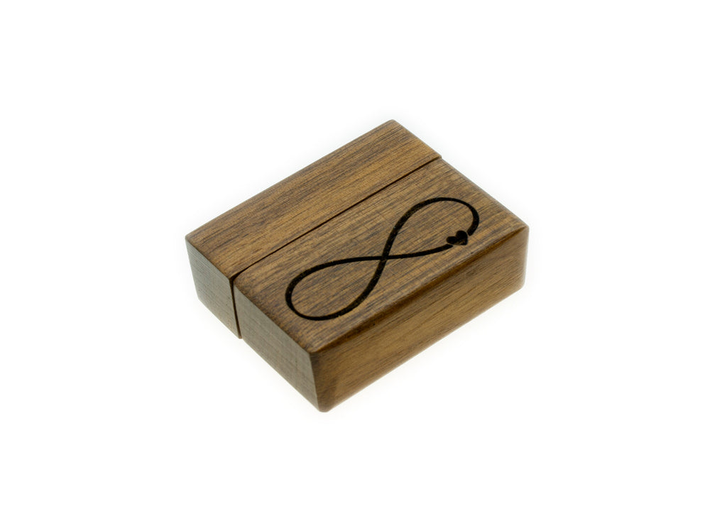 Infinity Heart Laser Engraved Women's Magnetic Wooden Ring Box | Walnut | Engagement Ring Box | Proposal Box | Low Profile Ring Box