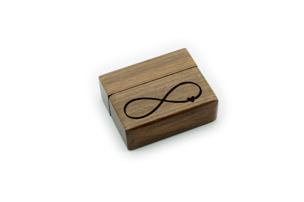 Infinity Heart Laser Engraved Women's Magnetic Wooden Ring Box | Walnut | Engagement Ring Box | Proposal Box | Low Profile Ring Box