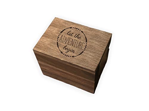 Let the Adventure Begin Laser Engraved Magnetic Rustic Wooden Proposal Ring Box | Walnut Wood | Engagement Ring Box | Wedding Band Box