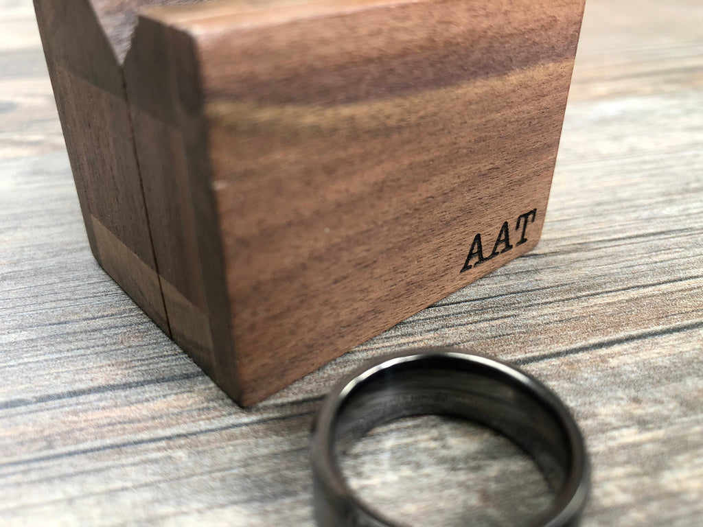 Laser Engraved Magnetic Wooden Proposal Ring Box | Walnut Wood | Engagement Ring Box | Men's Wedding Band Box | Women's Wedding Ring Box