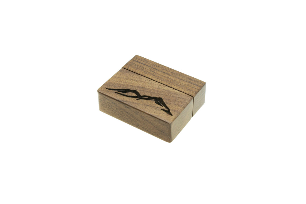 Mountain Peak Laser Engraved Women's Magnetic Wooden Ring Box | Walnut | Engagement Ring Box | Proposal Box | Low Profile Ring Box