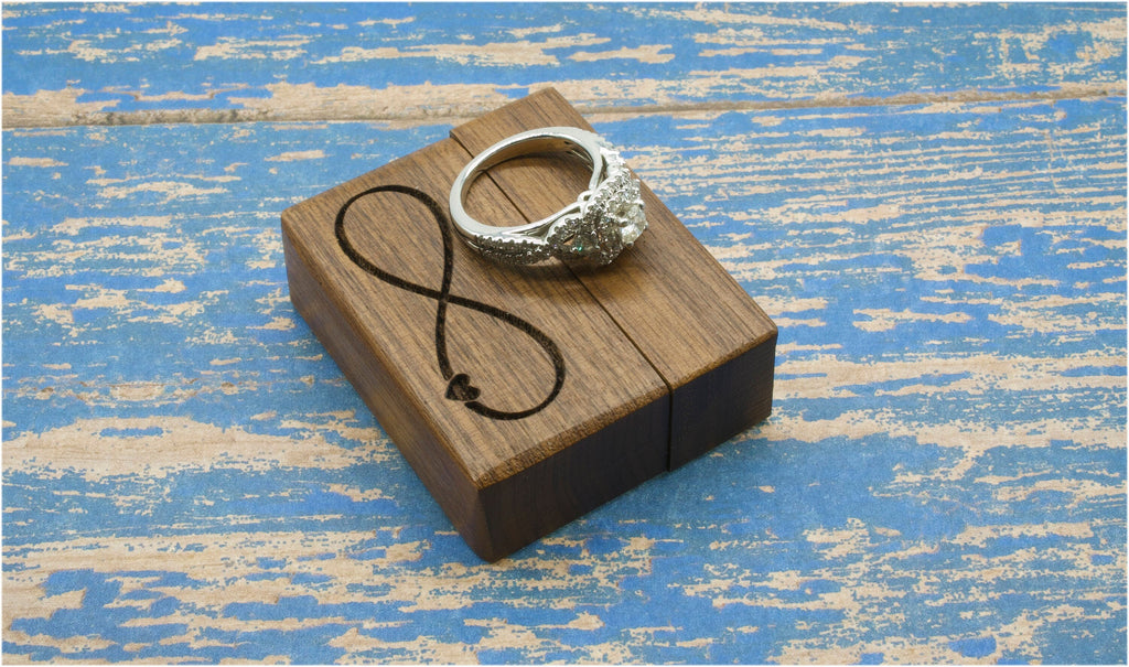 Infinity Heart Laser Engraved Women's Magnetic Wooden Ring Box | Walnut | Engagement Ring Box | Proposal Box | Low Profile Ring Box