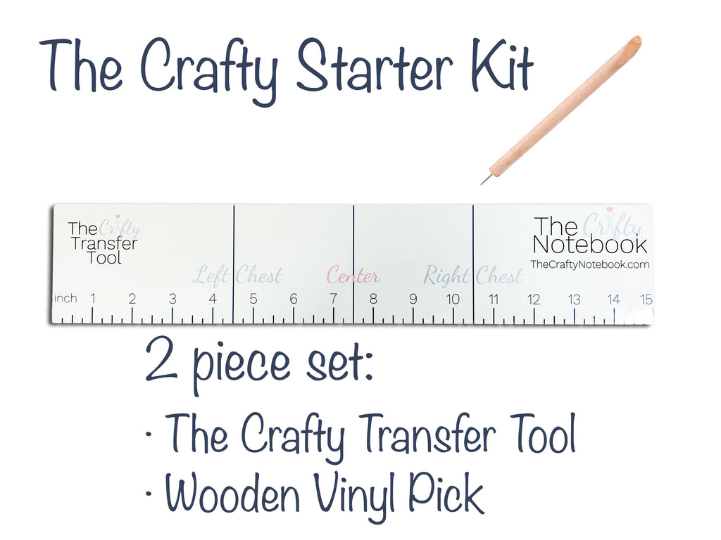 2 Piece HTV Starter Kit | Crafty Transfer Tool & Vinyl Pick | T-Shirt Alignment Heat Press Guide