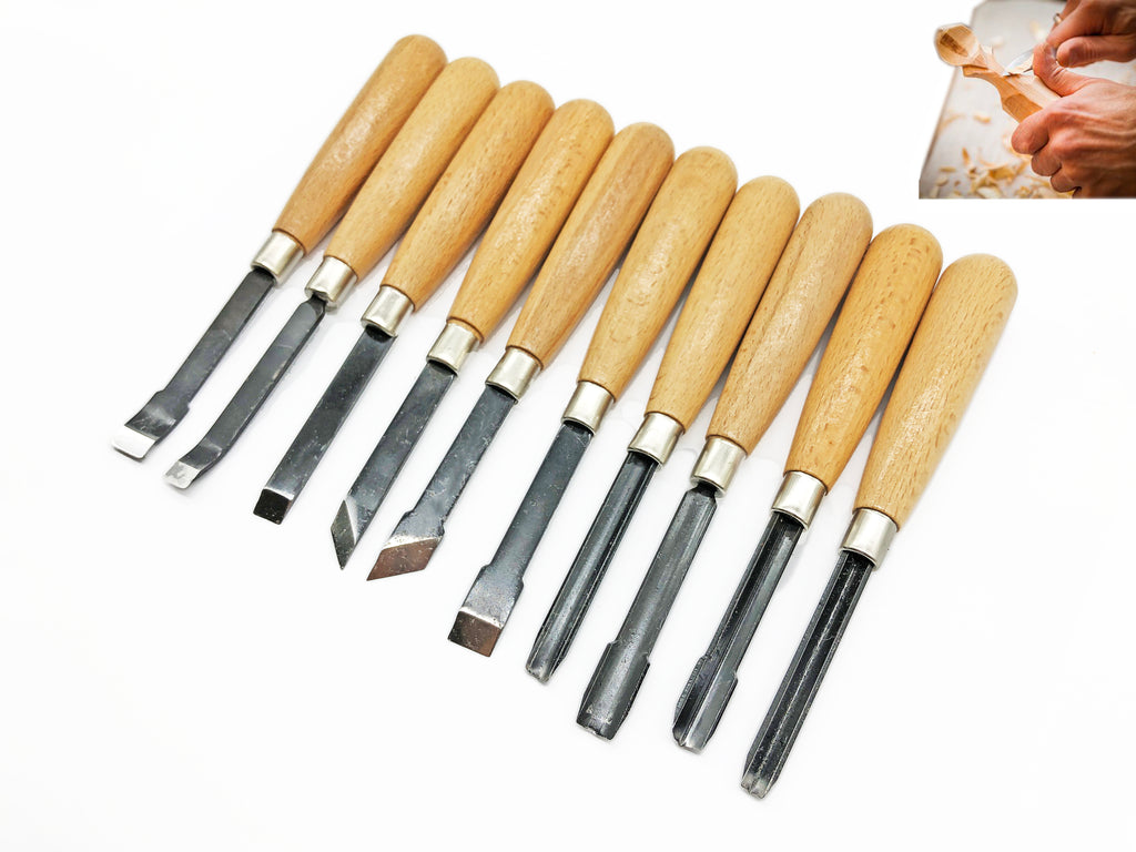 10 Piece Steel Wood Carving Set | Heavy Duty for Mallet Use / Durable Professional Carving Set